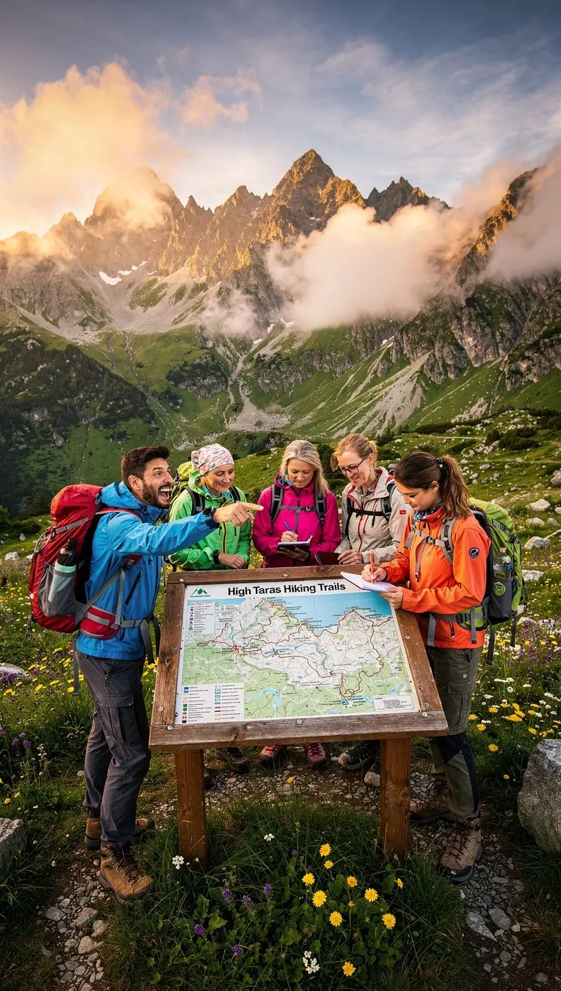 Detailed map illustrating Slovakia's elevation profiles and distance markers along popular hiking and panorama routes for travelers.
